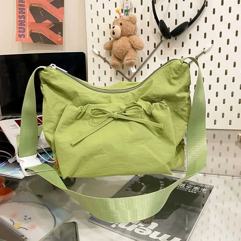 Sweet Korean Style Nylon Shoulder Bag Pleated Oxford Cloth Bow Crossbody Bag Tote Bag Handbag Drawstring Bag for Girls XJ250604
