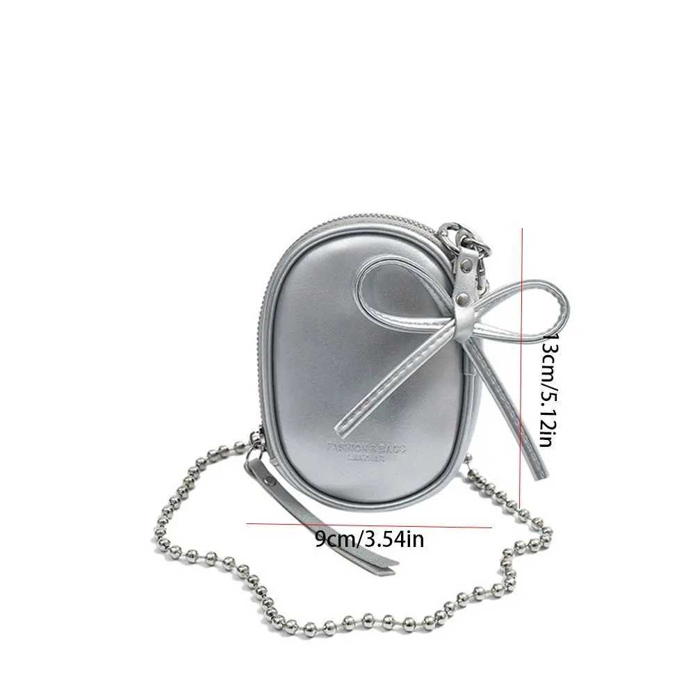 Outdoor Korean Style Beads Chain Crossbody Bag Bowknot Cute Bow Shoulder Bag Pu Leather Small Wallet Coin Purse for Girls XJ250604
