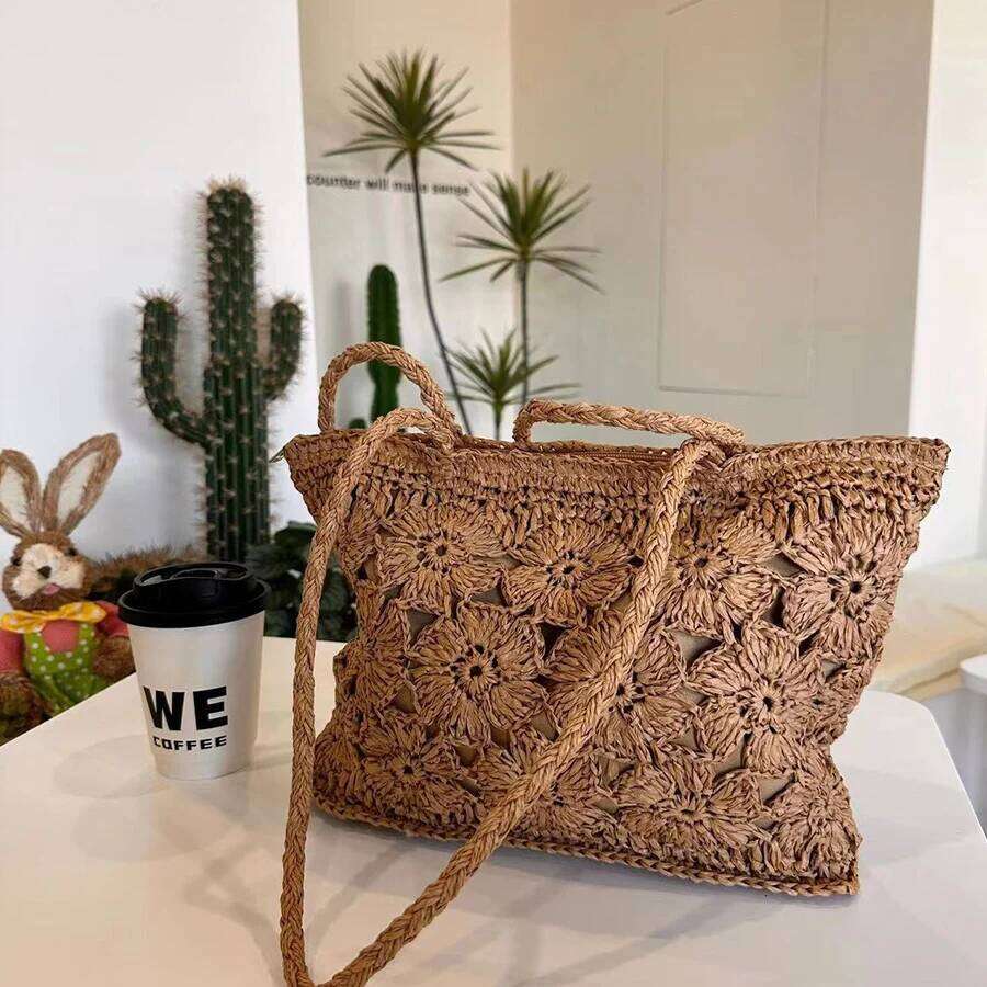 Round Straw Beach Vintage Handmade Woven Tote Shoulder Raffia Rattan Bag Bohemian Summer Vacation Casual Crochet Travel