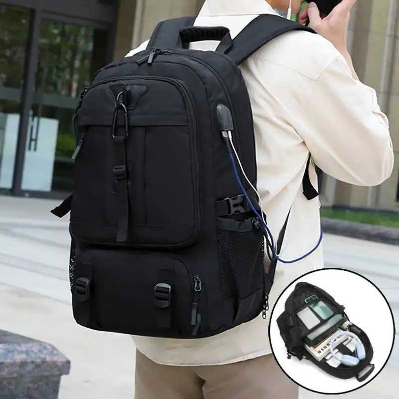 USB Camping Backpack Travel Bag with Shoes Pocket Outdoor Sport Men Large Hiking Climbing Camouflage Expandable Laptop RucksackW250603