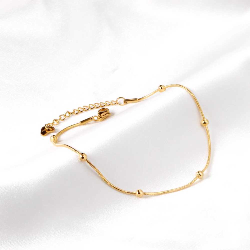LUXUSTEEL Vintage Ball Beads Charm Snake Chain Anklets Foot Bracelets Women Golden Plated Stainless Steel Summer Beach Jewelry W250604