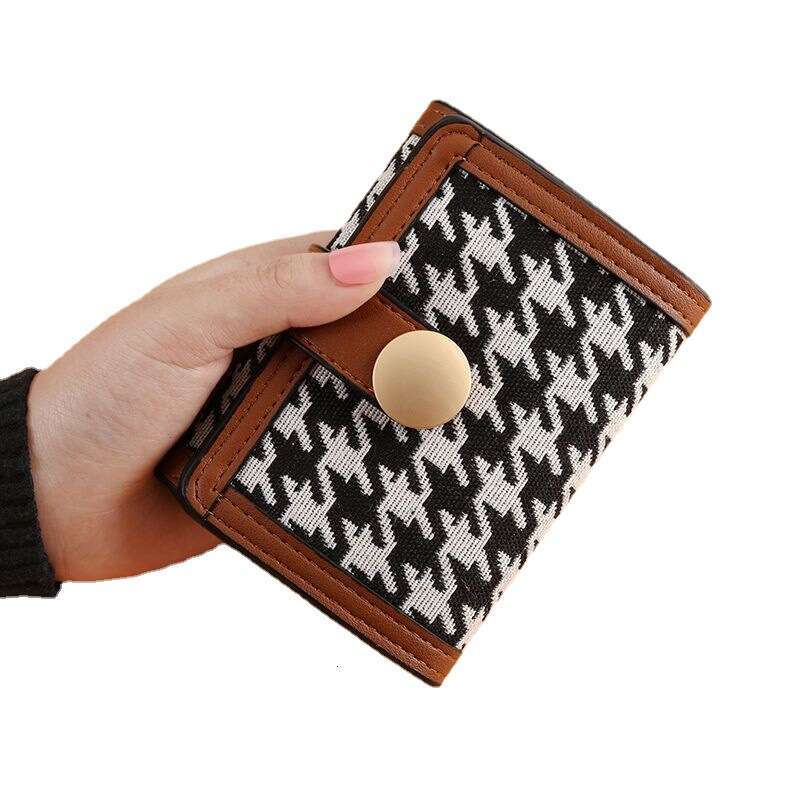 High-Quality Houndstooth Canvas Short Clasp, Clutch Bag, Long Women's Wallet with a Sense of Sophistication, Coin Purse