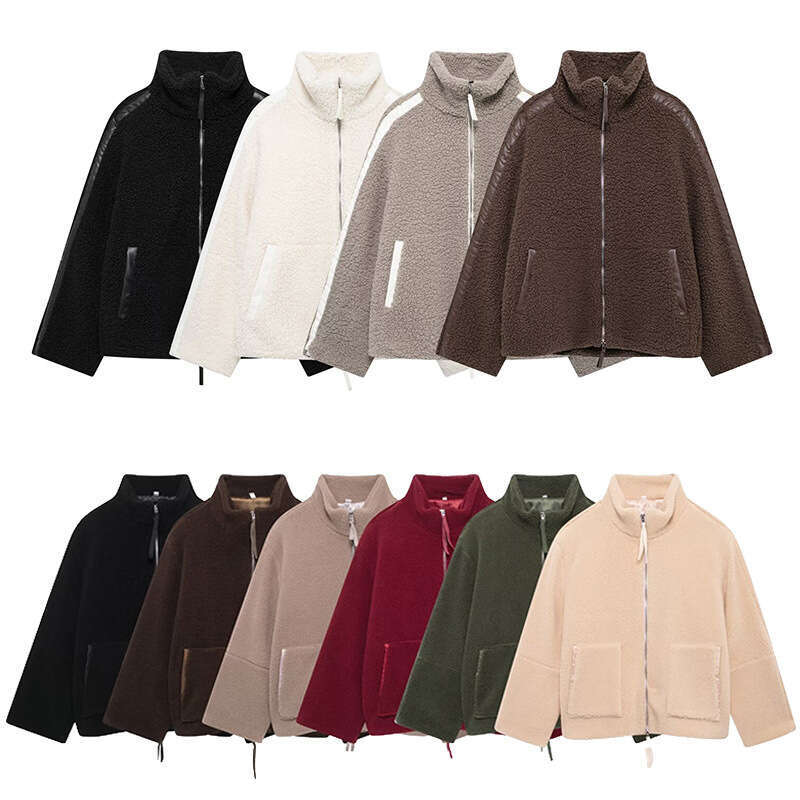 Autumn Winter Fashion Women's Trendy Stand Collar Lamb Wool Coat Warm Multicolor Zipper Cotton Jacket B5