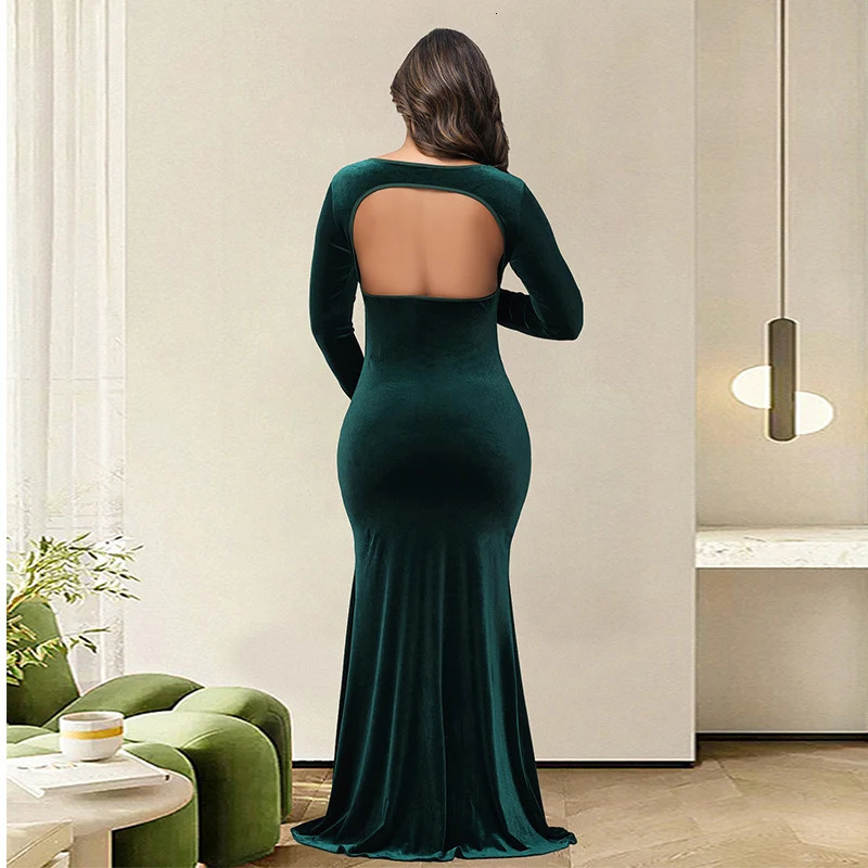 Maternity Pography Dress Velvet Sexy Exposed Belly Long Sleeve Backless Square Neck Women Poshoot Dress 250530