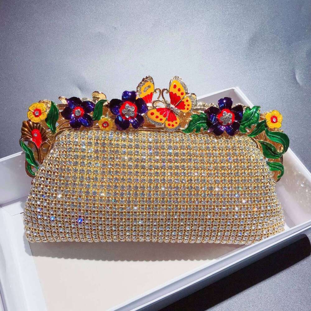 Women Daisy Butterfly Evening Bag Formal Party Elegant Sparkling Crystal Clutch Purses Bride And Bridesmaid Handbag