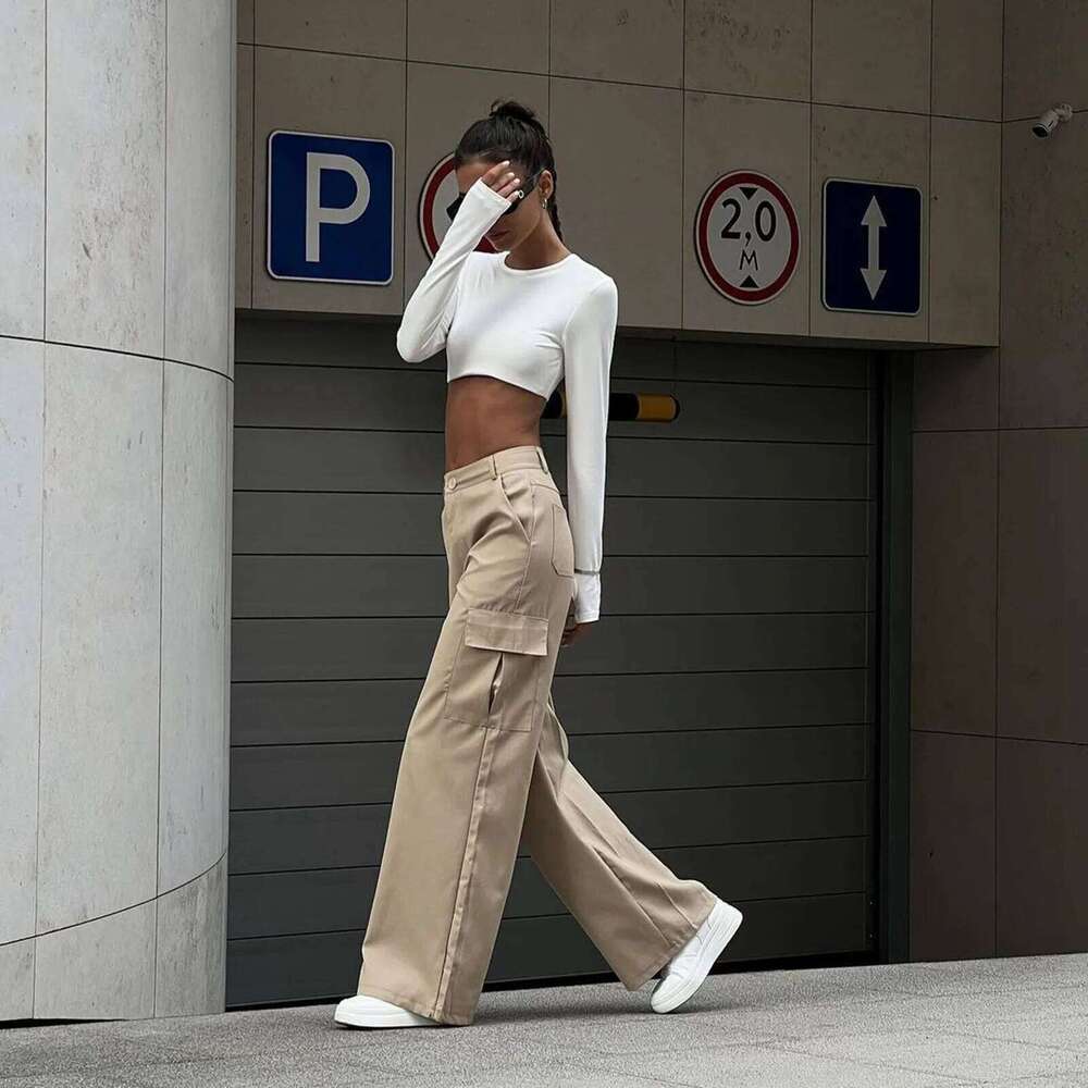 hoodie Women's Wear Summer Women's Pockets High Waist Workout Pants Casual Solid Straight Leg Cargo Trousers Versatile Streetwear jacket