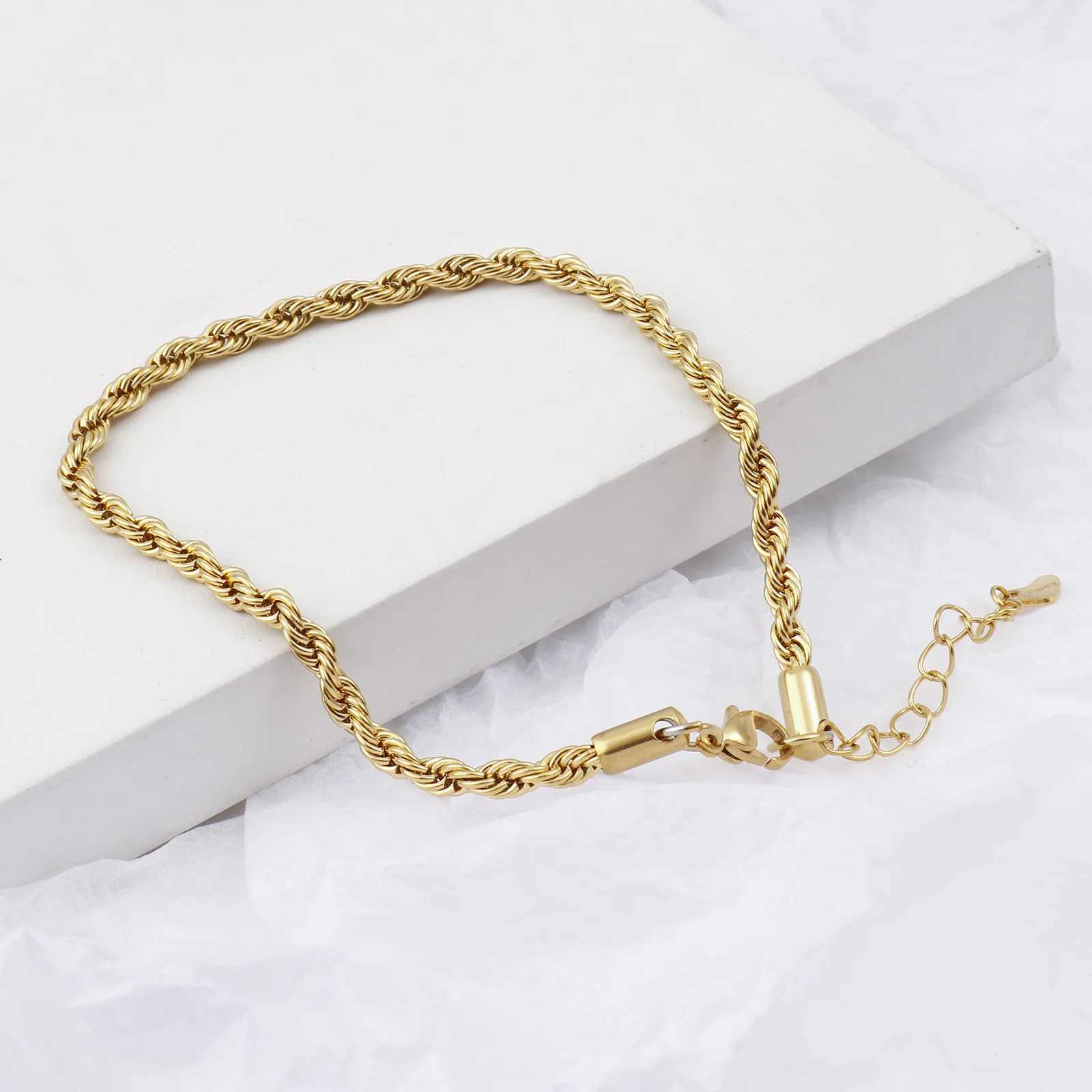 1pc Stainless Steel Anklet Gold Color Link Chain Anklet Bracelet For Women Barefoot Beach Leg Chain Summer Jewelry 23.5cm long W250604
