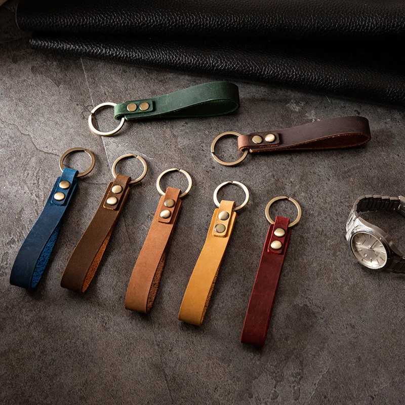 New Classic Vintage Cow Leather Keychain Men Personality Fashion Leather Car Key Ring K5057 M250604
