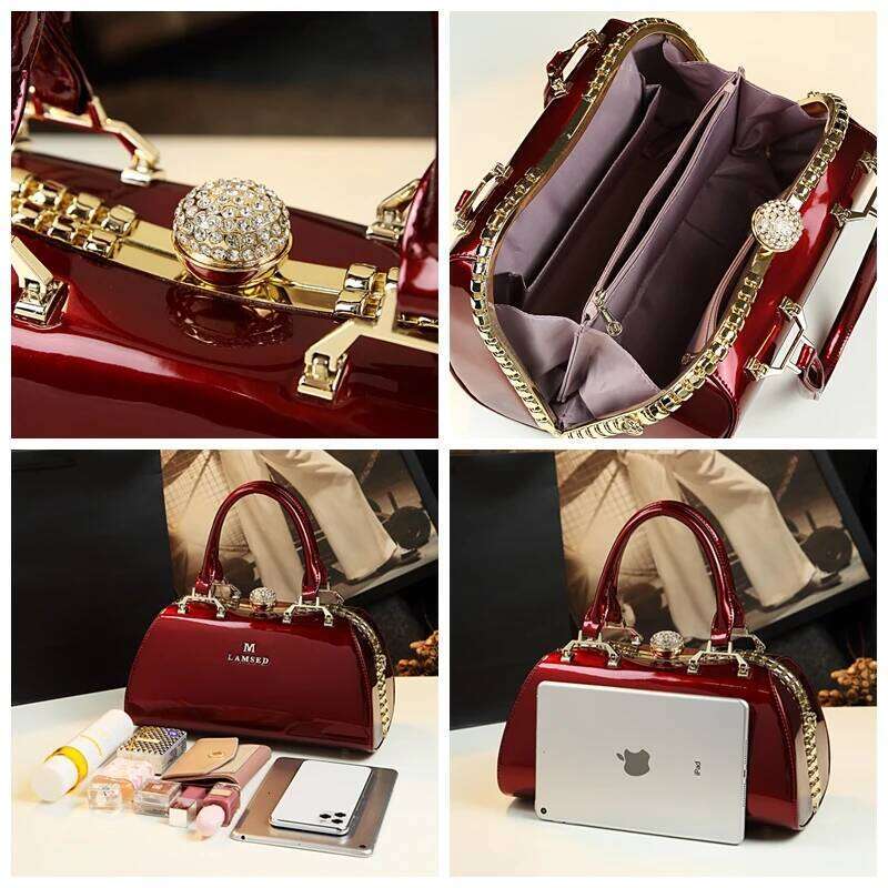 Fashion Women Handbag Female Crystal Gem Buckle Evening Leather Shoulder Messenger Bag Doctor Bags Ladies Dia New