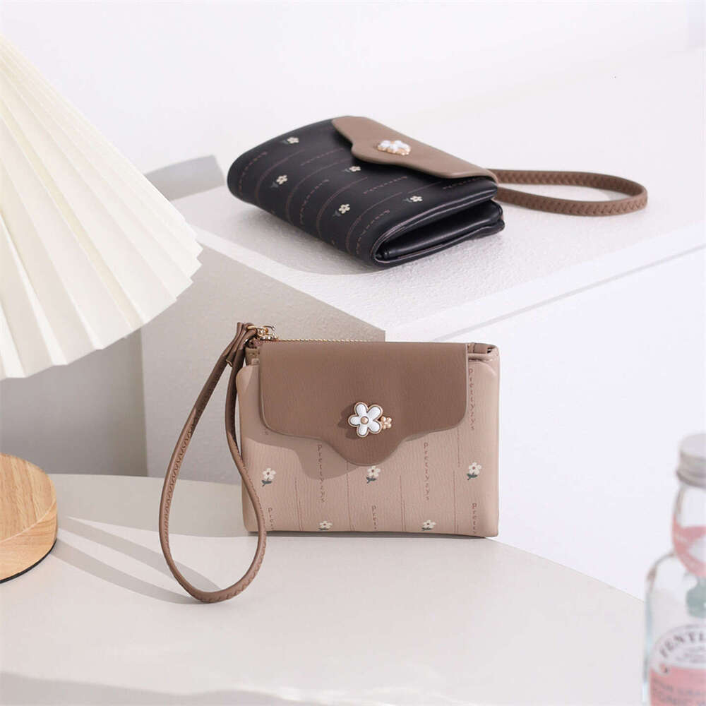 New Wallet INS Women 80% off Short Card Holder Student Color-Block Floral High-End Zipper Coin Purse