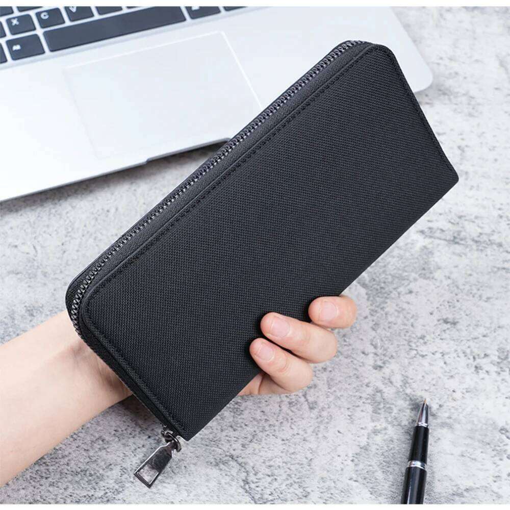 Men Long Large Capacity Multiple Slots Canvas Zippered Purse Business Handbag Card Holder Wallet Coin Bag