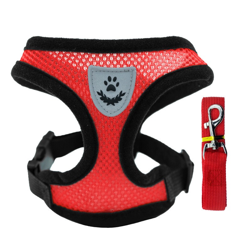 Breathable Mesh Pet Harness and Leash Set for Small Medium Dogs Cats - Adjustable Soft Vest with Reflective Paw Print