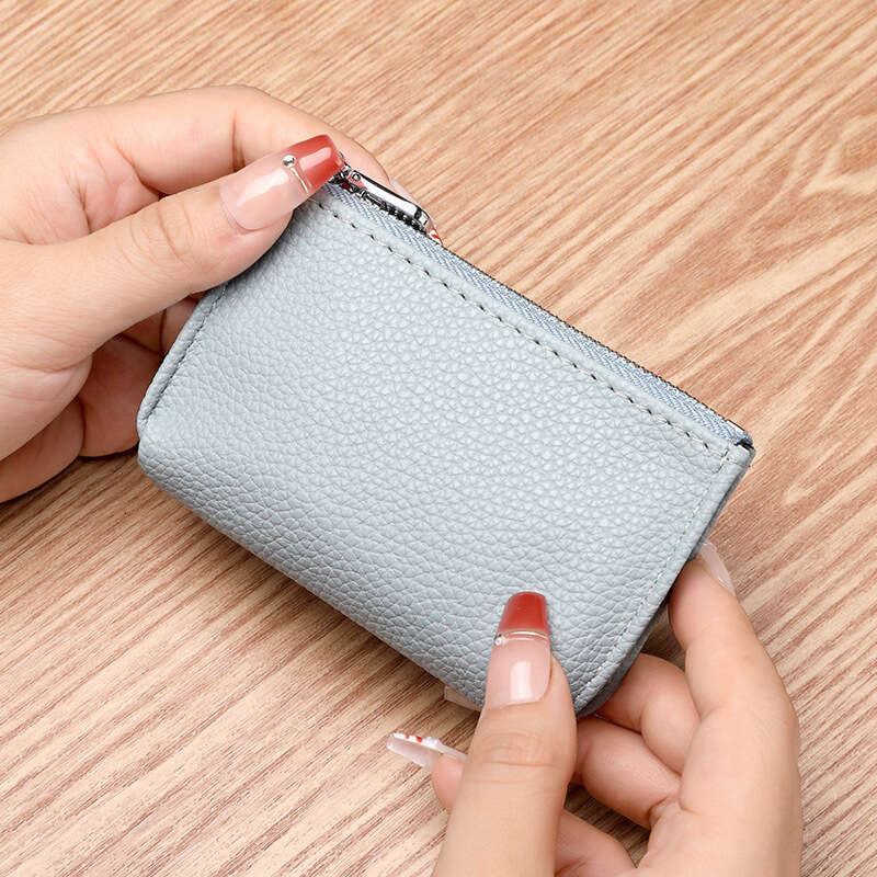 Mini Purse Card Holder Short Thin Genuine Soft Leather Zipper Coin Key Bag Wallet