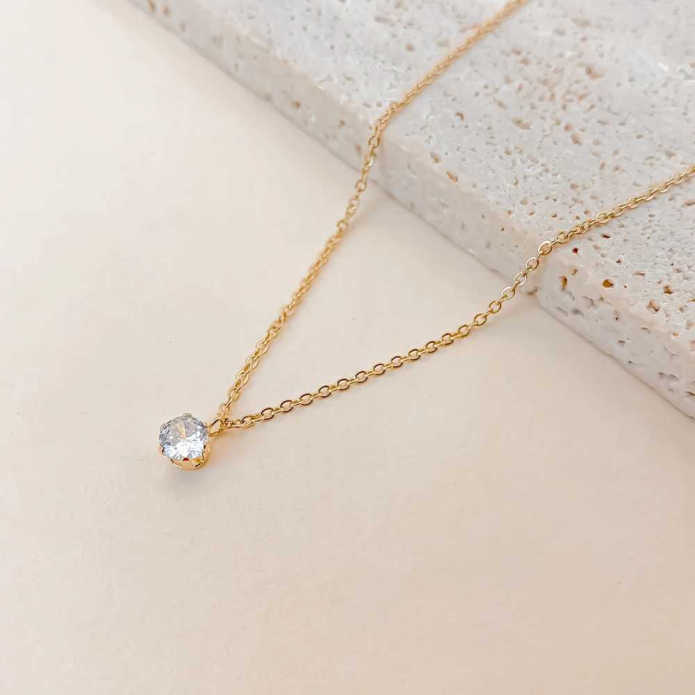 eManco Round Sparkling Zirconia Pendant Stainless Steel Gold Plated Charm Decoration Necklaces for Women Jewelry 48 Hour ShippingXJ250604