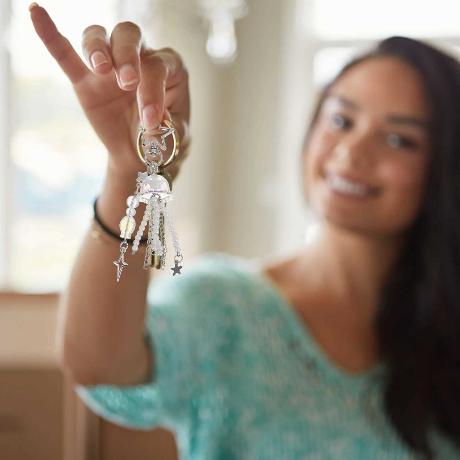 jellyfish star keychain Women Backpack Charm Gift Purse keychain Cute Pearl star Pendant multi-use Handbag jewelry hanging decor W250604