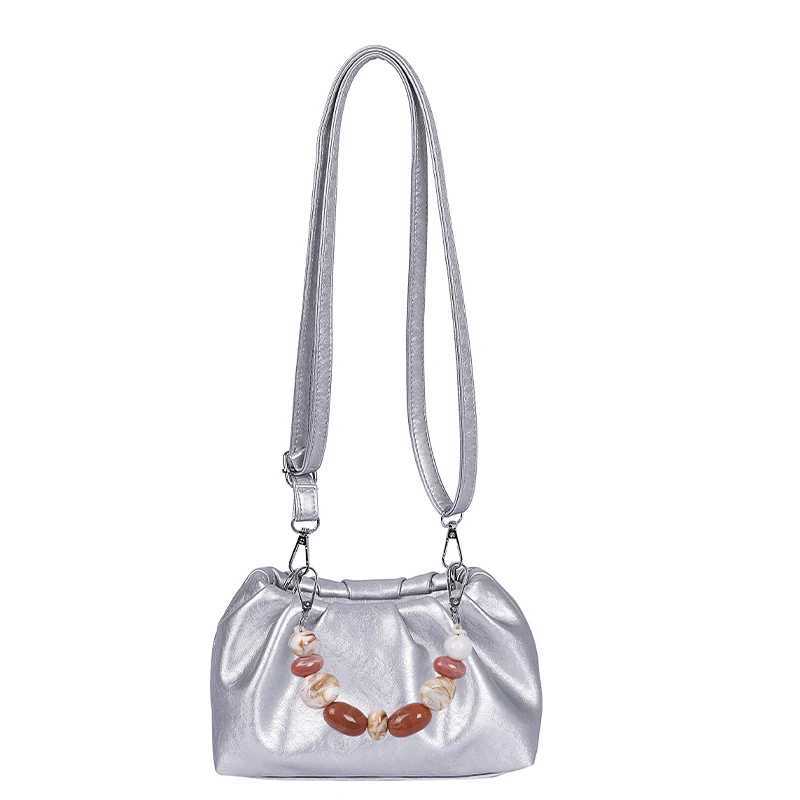 Retro Beading Crossbody Bag For Women 2025 New Solid PU Cloud Bags Summer Commuting Shoulder Purse Fashion Versatile Handbag XJ250604