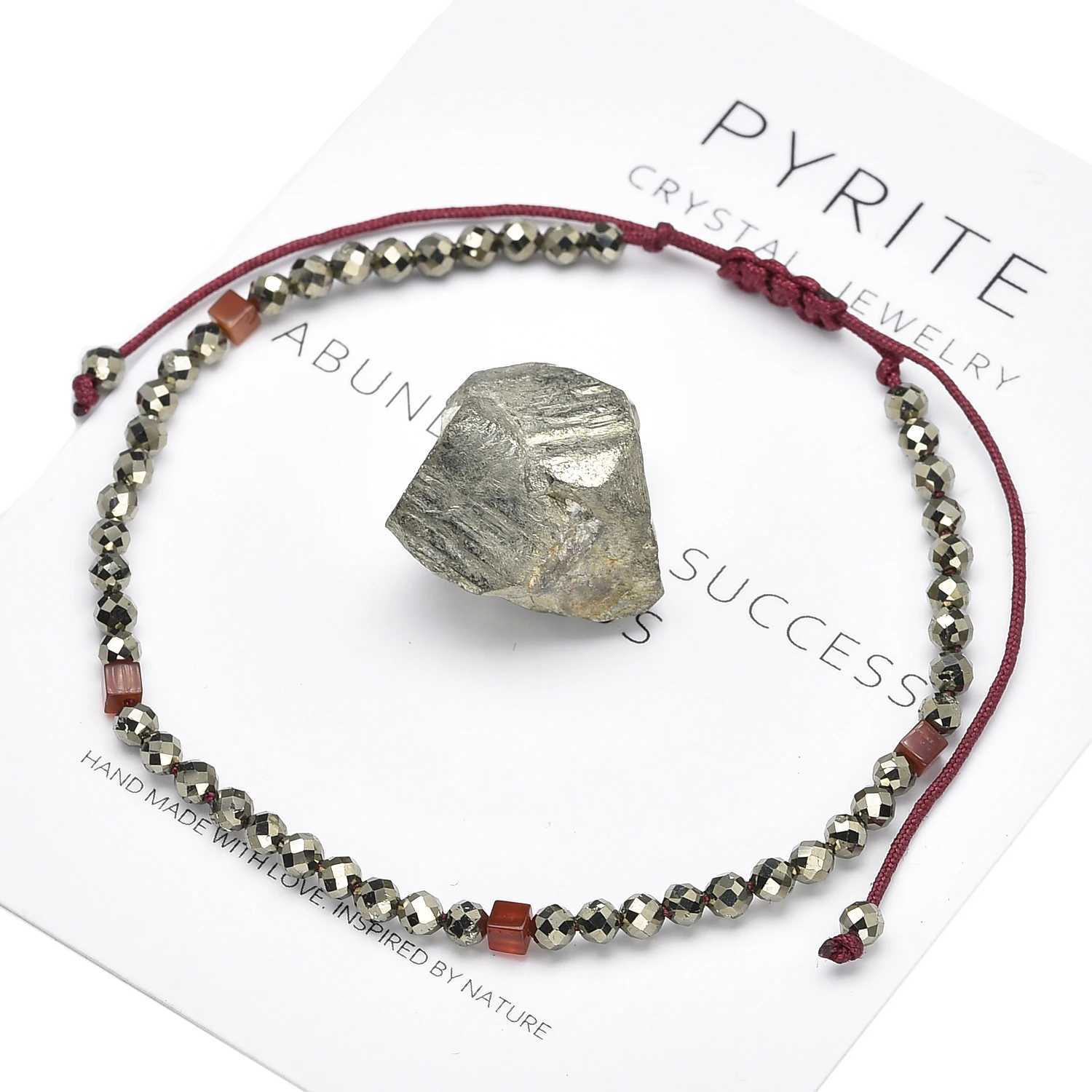 Radiant 3mm Real Pyrite Stone Red Rope Braided Bracelet for Women Adjustable Knot Easy To Wear Energy Health Jewelry M250604
