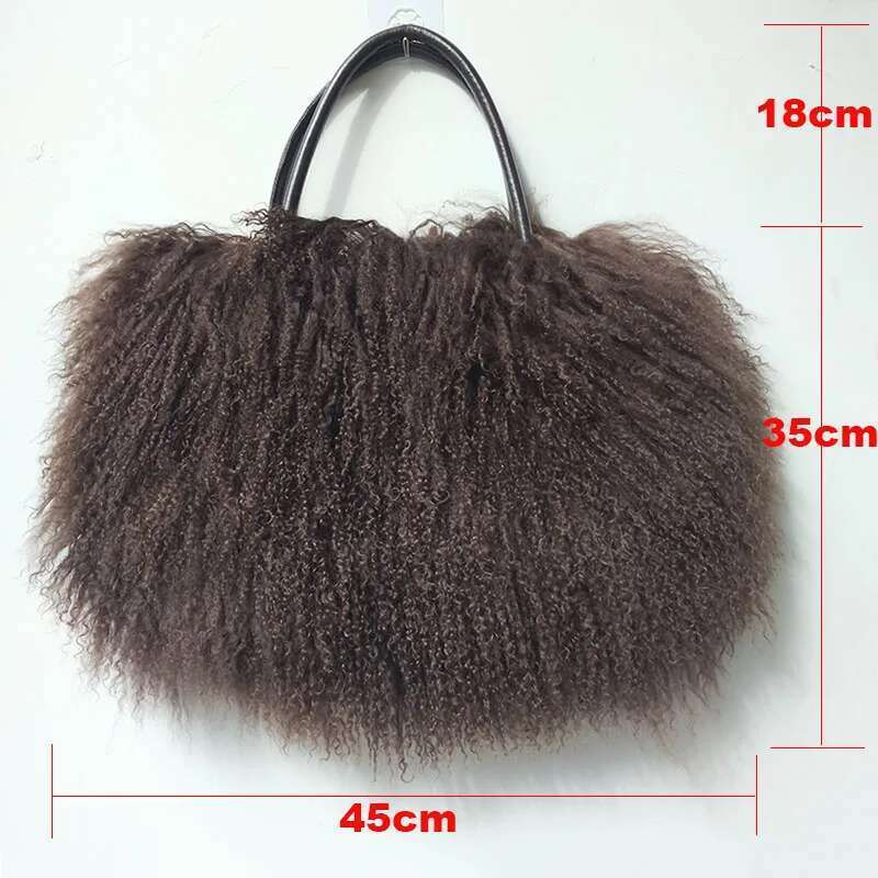 Winter Women Real Mongolia Lamb Handbag Fashion Female Genuine Fur Bag