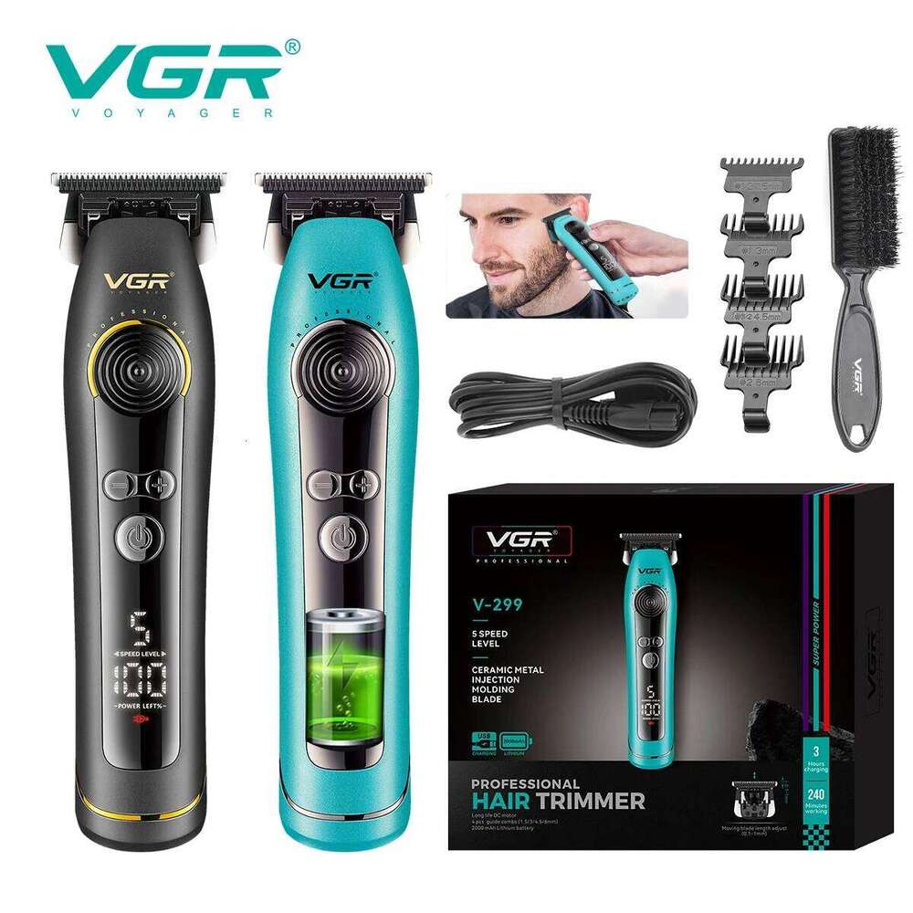VGR Professional 9000 RPM Barber Clippers Electric Hair Cutting Hine LED Display Trimmer For Man V-299
