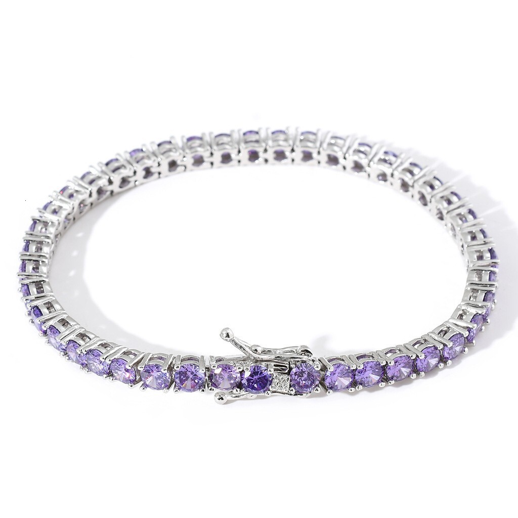 Tennis Chain 4mm Purple Moissanite Row Moissanite Tennis Hip Hop Necklace Tennis Chain