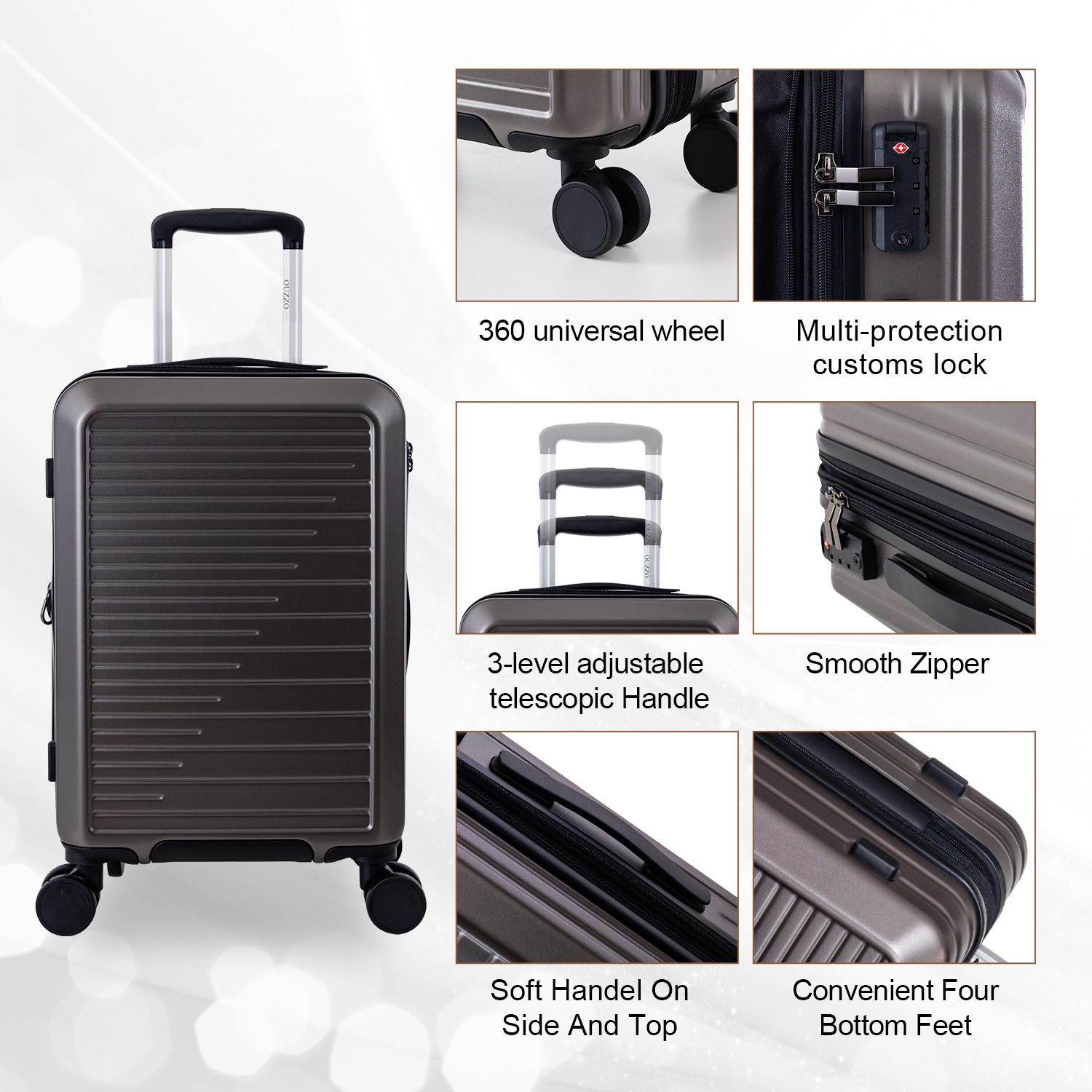 Expandable Carry On Suitcase with TSA Lock - 3-Piece ABS Luggage Sets for Business Travel & Vacation Trips