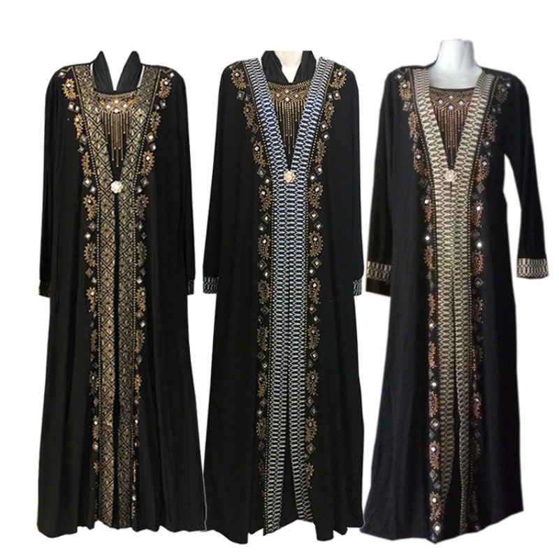 Eid Dubai Long Sleeve Rhinestone Women Muslim Dress Breathable Black Floral Embroidered Cardigan Robe Modest Islamic Abaya X250610