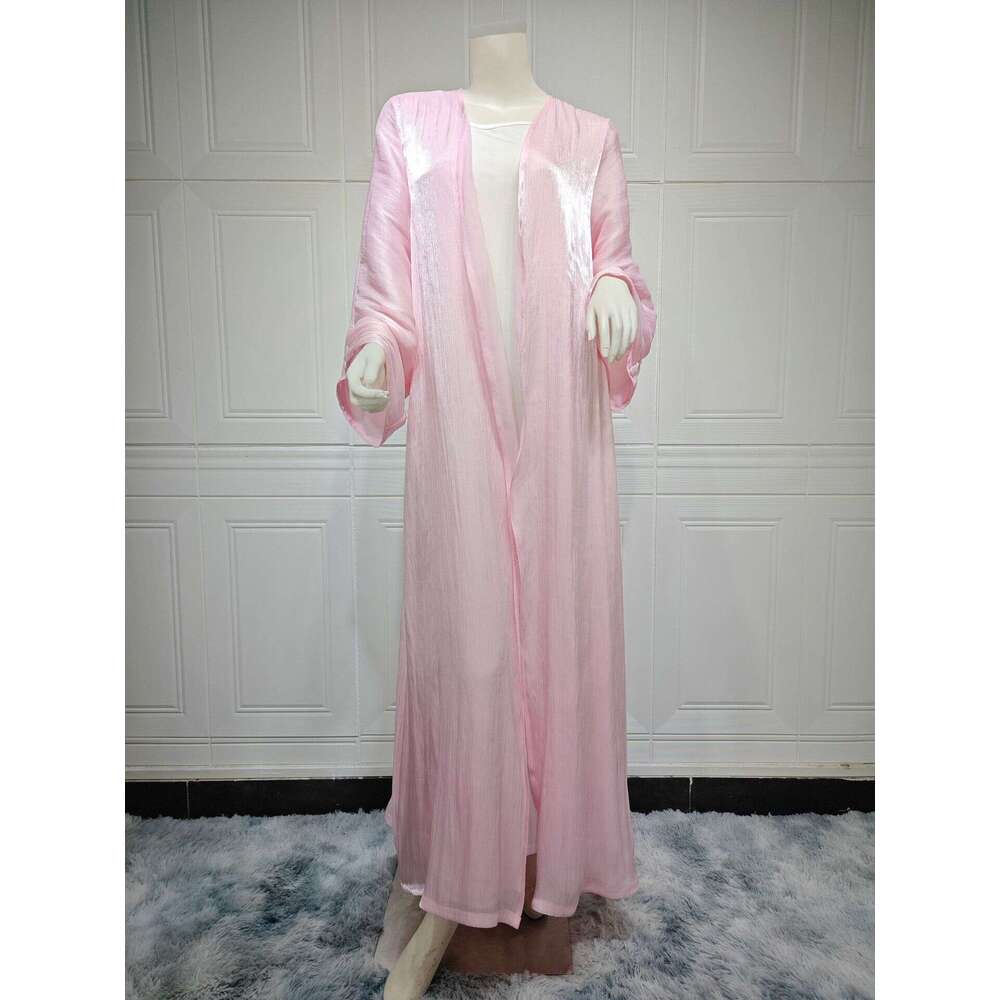 Mq098 Modest Women's Muslim Abaya Dubai Outerwear Shiny Silk Dress Ins Trend B5