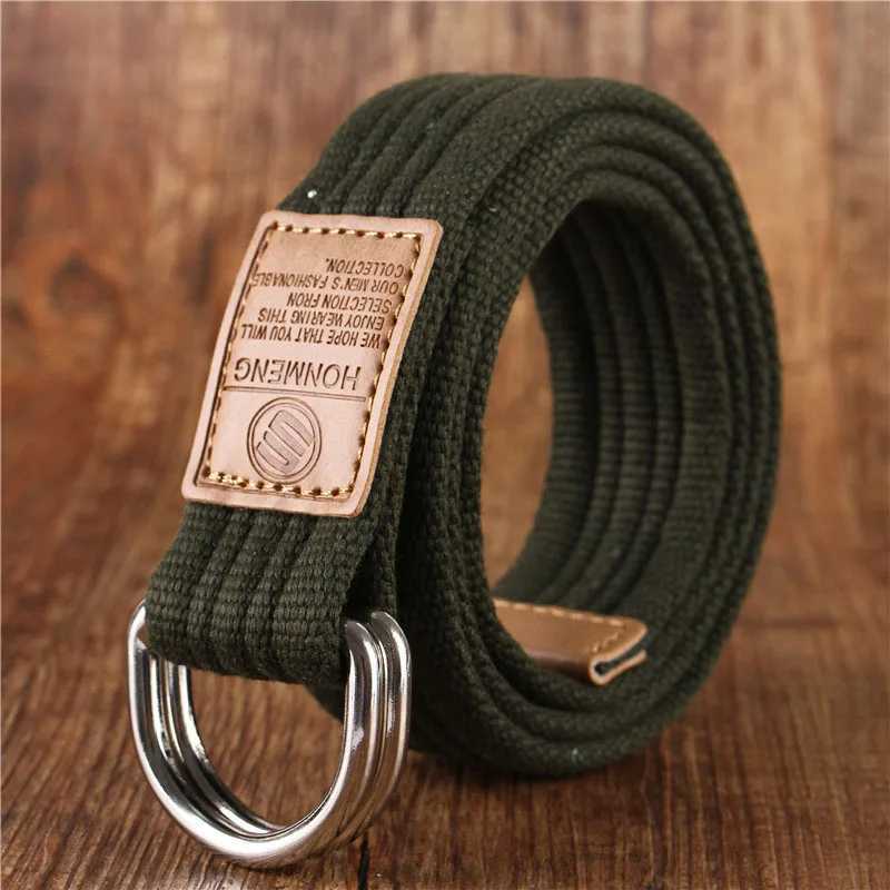 New Unisex Canvas Belt Double Ring Buckle Military Belt Army Belts Men Womens Casual Business Cowboy Pants Belt W250604
