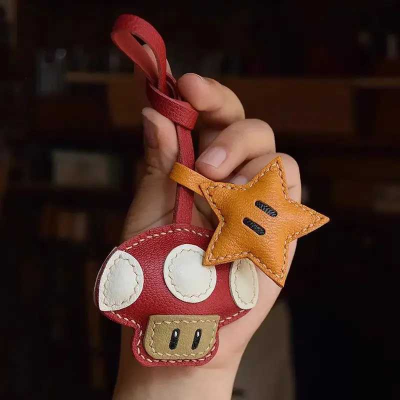 Sheepskin Handmade Real Leather Cute Mushroom Bag Charm Keychain Gift Cute Decoration for Bags Exquisite Charm Bag Accessories U250630