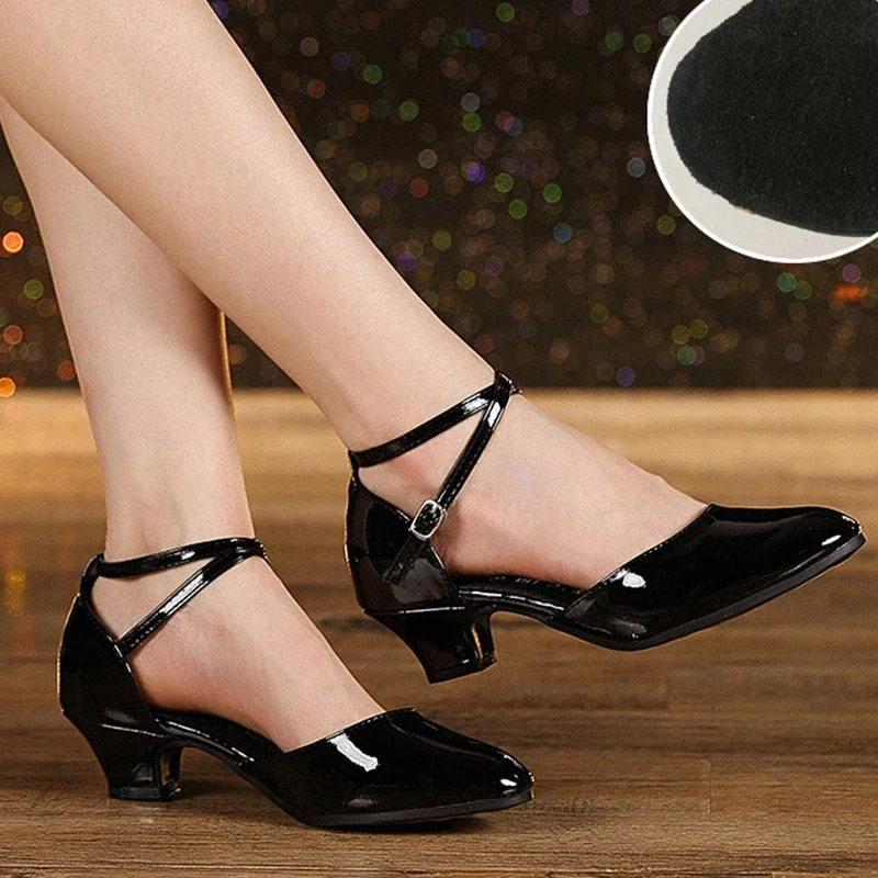 Women Glitter Leather Latin Dance Shoes Closed Toe Soft Sole Salsa Modern Shoe Tango Ballroom Dancing Shoes 3.5cm/5.5cm Heel 250603