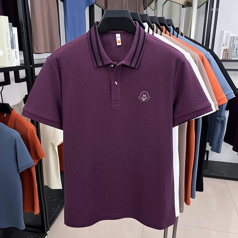 Mens Polos High End Brand Cotton Short Sleeve Polo Shirt Letter Embroidery Lightweight Breathable Fashion Stripe Lapel T-shirt