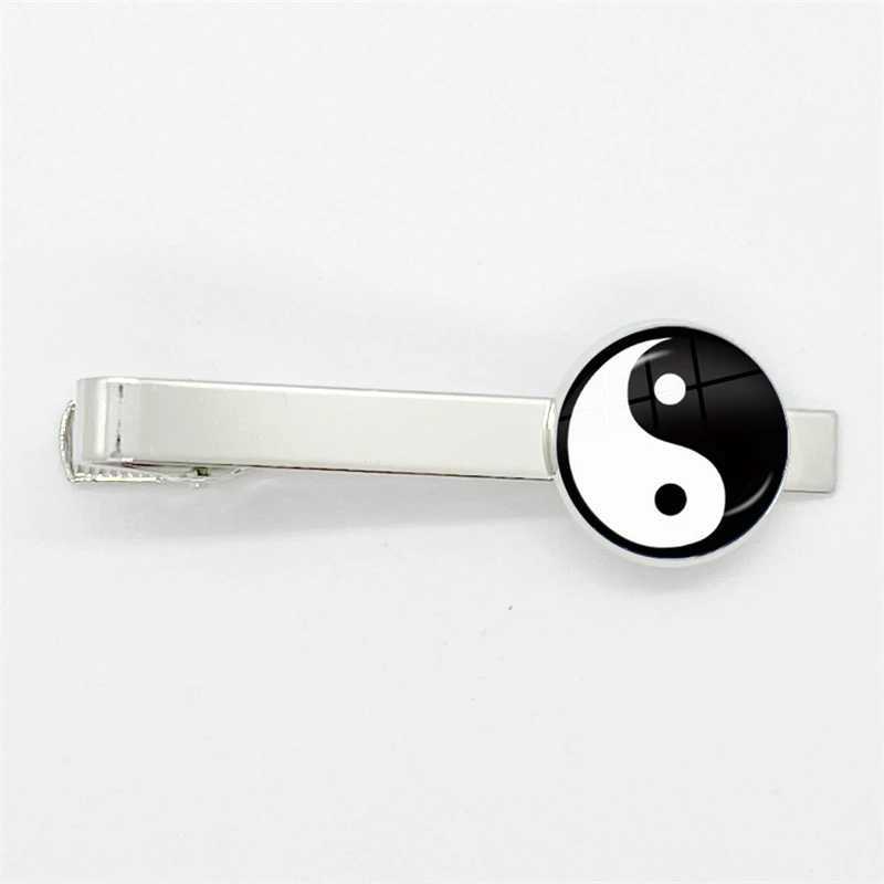 New Fashion Yin Yang Tai Chi Tie Clips Art Photo Crystal Glass Dome Jewelry Men Necktie Clip Pin Suit Accessories W250604