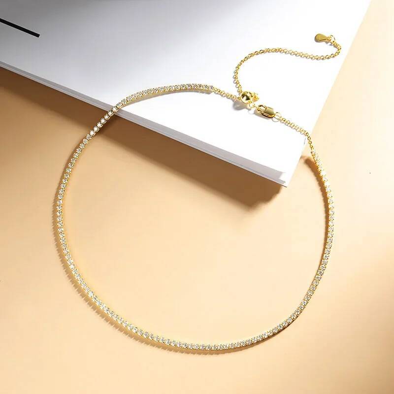 2mm D Color Moissanite Tennis Choker Necklace For Women S Sier Gold Plated Adjustable Necklaces Chain Wedding Jewelry