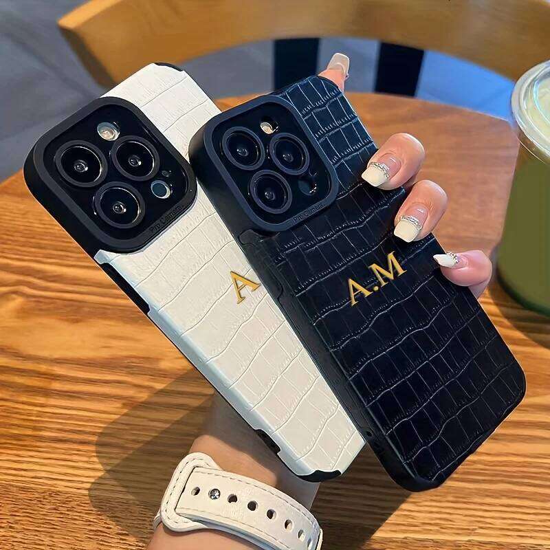 Personalized Customized Name Letter Leather Phone Case For iPhone 15 14 13 12 11 Pro Max 16 Plus Lens Protective Cover