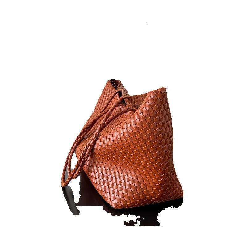 Woven Bag Leather Niche Design Handwoven Soft Leather Large Capacity Tote Bag Casual Lazy Style Shoulder Underarm Handbag Trendy Soft Woven Tote