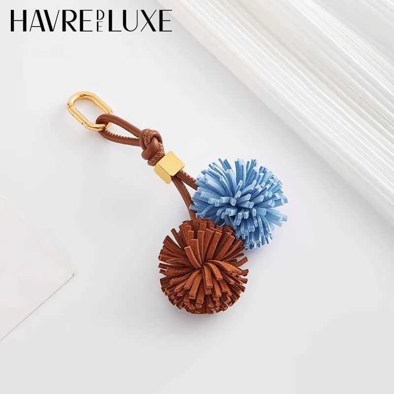 New Arrival Flower ball leather pendant cowhide rope bag charm Keychain car pendant for women bag accessories U250604