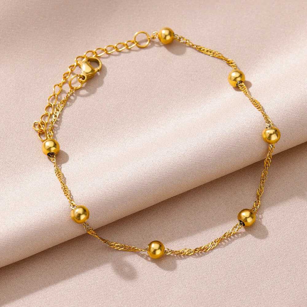 Beads Anklets for Women Gold Color Stainless Steel Chain Ankle Bracelet Trendy Summer Beach Jewelry Accessories Gifts W250604