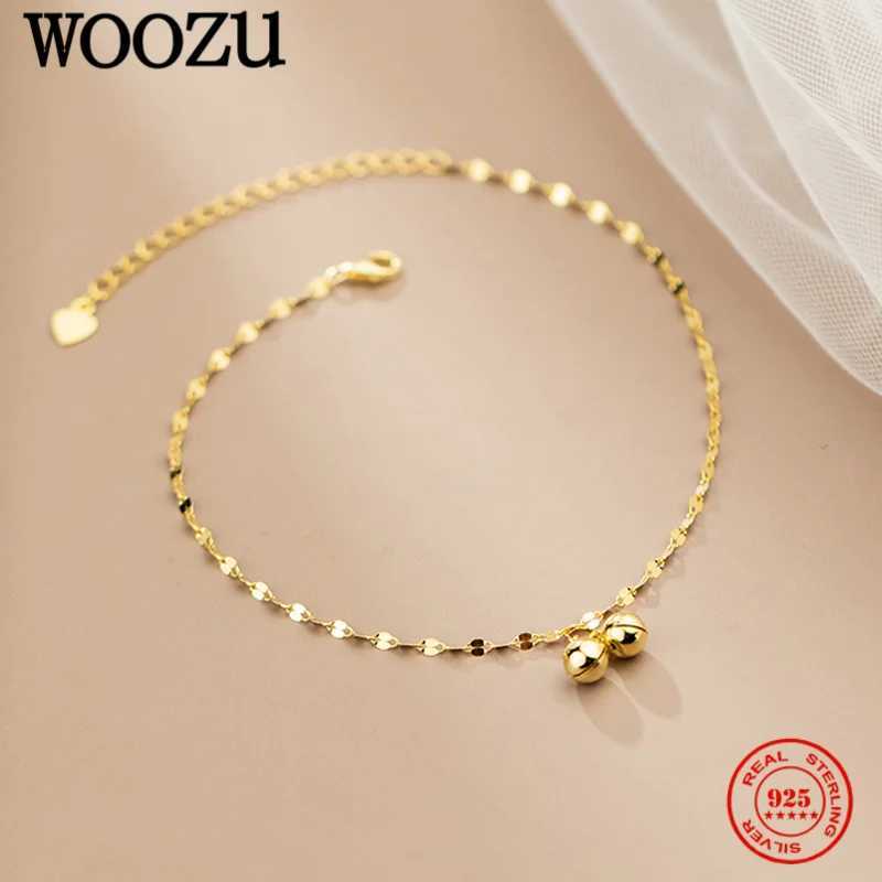 WOOZU Real 925 Sterling Silver Punk Glossy Golden Ball Chain Anklet For Women Personality French Foot Summer Beach Jewelry Gift W250604