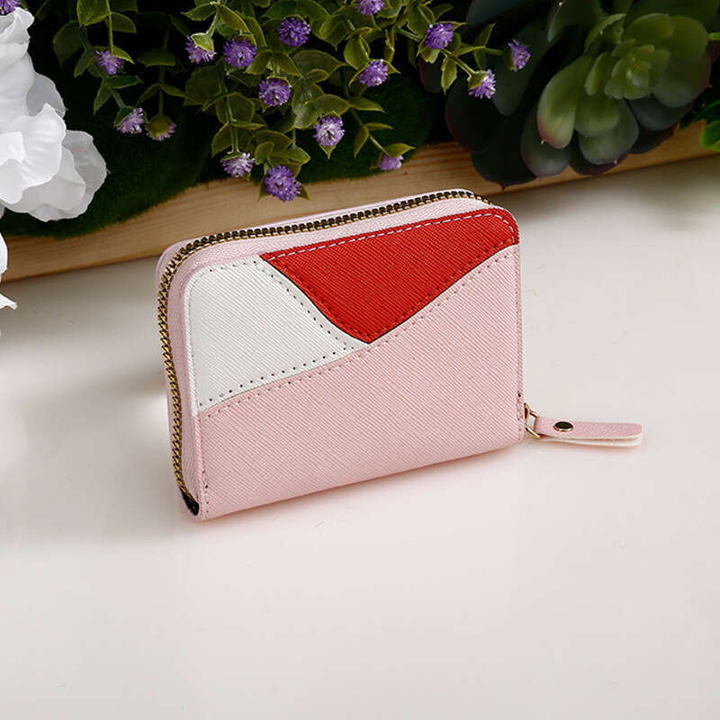 Color-Block Accordion Holder for Women, Short with Multiple Slots, Zipper Clip, Ladies' Ins Style Coin Purse Card Sleeve Trend
