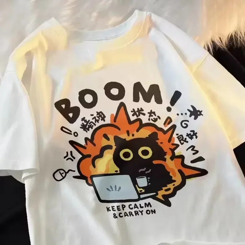 New Men Women T Shirt Pullover Oversize Korean version Cartoon Cat Group Printed T-Shirt Casual Short Sleeve Couples Designer T-Shirt