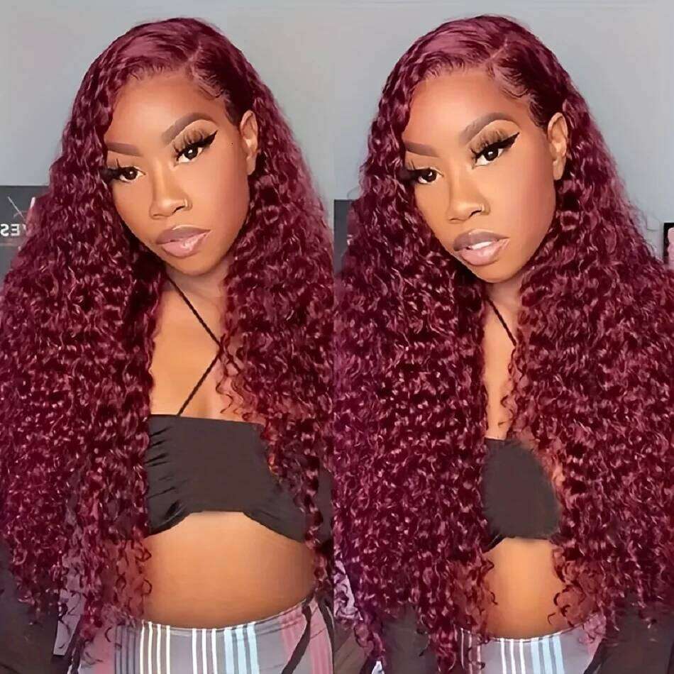 Bury 99j Kinky Hd 13x4 Front Wig Pre Plucked Deep Curly Lace Frontal Red Colored Wigs Human Hair