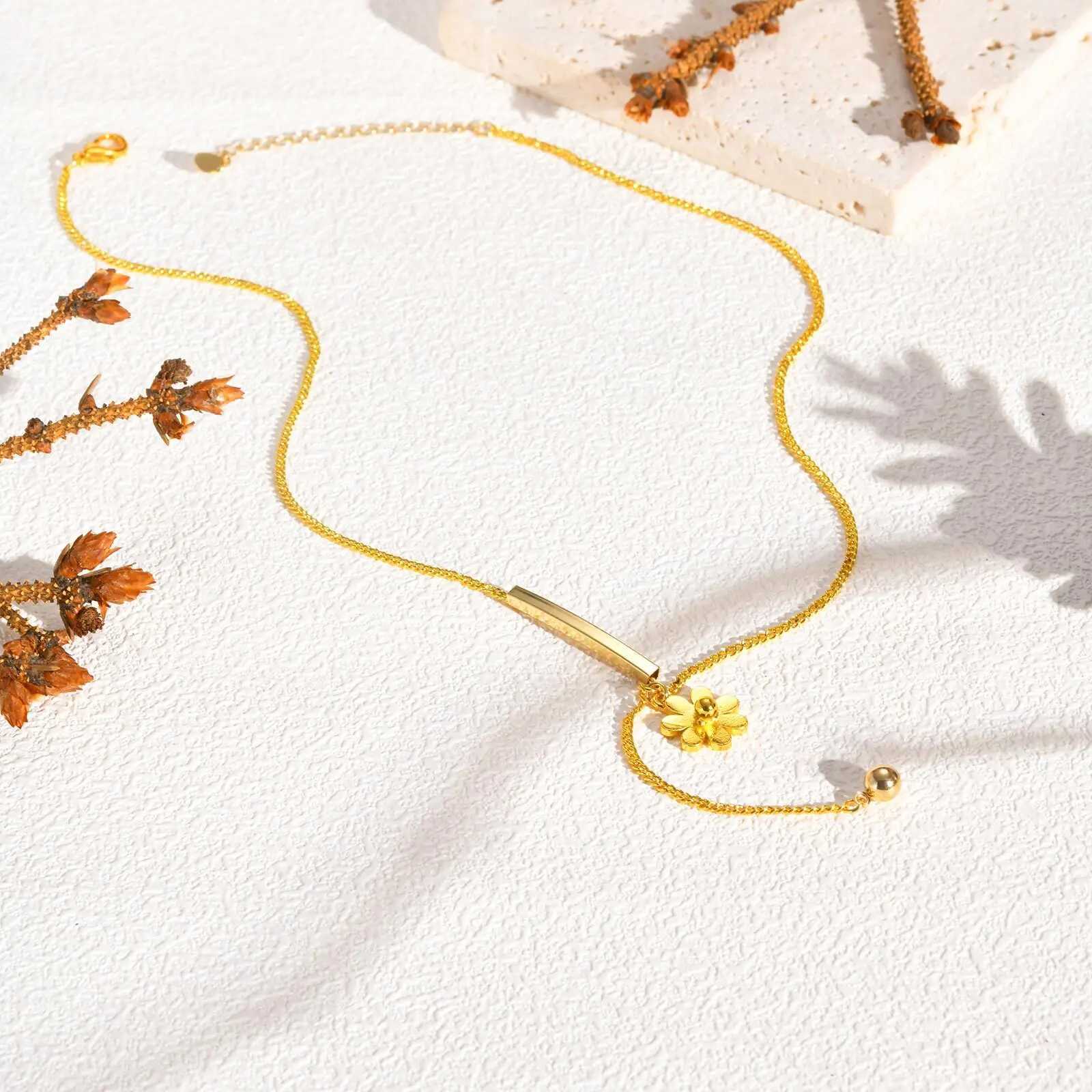 Stainless Steel Jewelry Elegant Little Daisy Flower Tassel Pendant Necklace For Party Women Mom Girlfriend Valentines Day Gift XJ250604