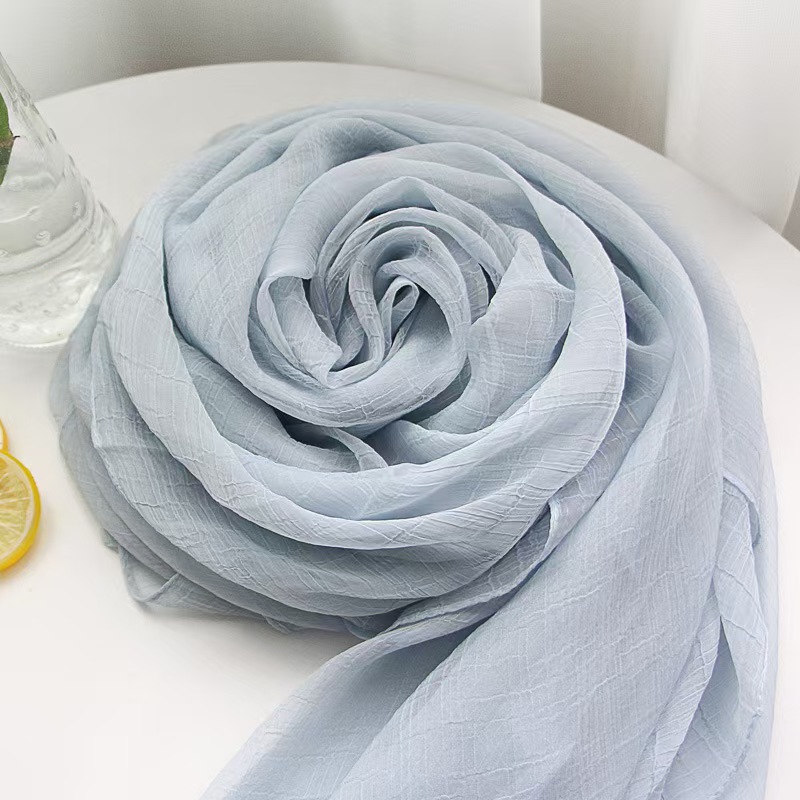 T878 new solid color crocodile wrinkled oversized silk scarf for women, versatile beach towel, travel scarf, sunscreen shawl