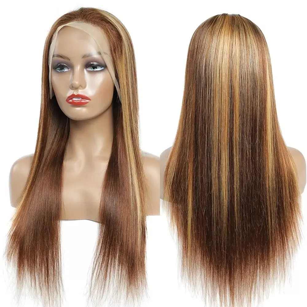 36 Inch Lace Front Wig Human Hair Ombre Highlight 13x6 HD Transparent Straight Lace Front Wigs Pre Plucked 250% Density Synthetic