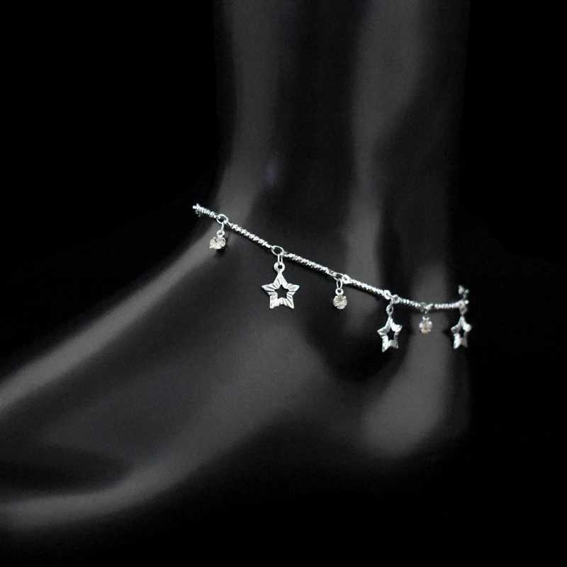New Fashion Ladies Rhinestone Beach Silver Plated Anklet Star CZ Pendant Foot Chain Silver Color Anklets Bracelets Women Jewelry W250604