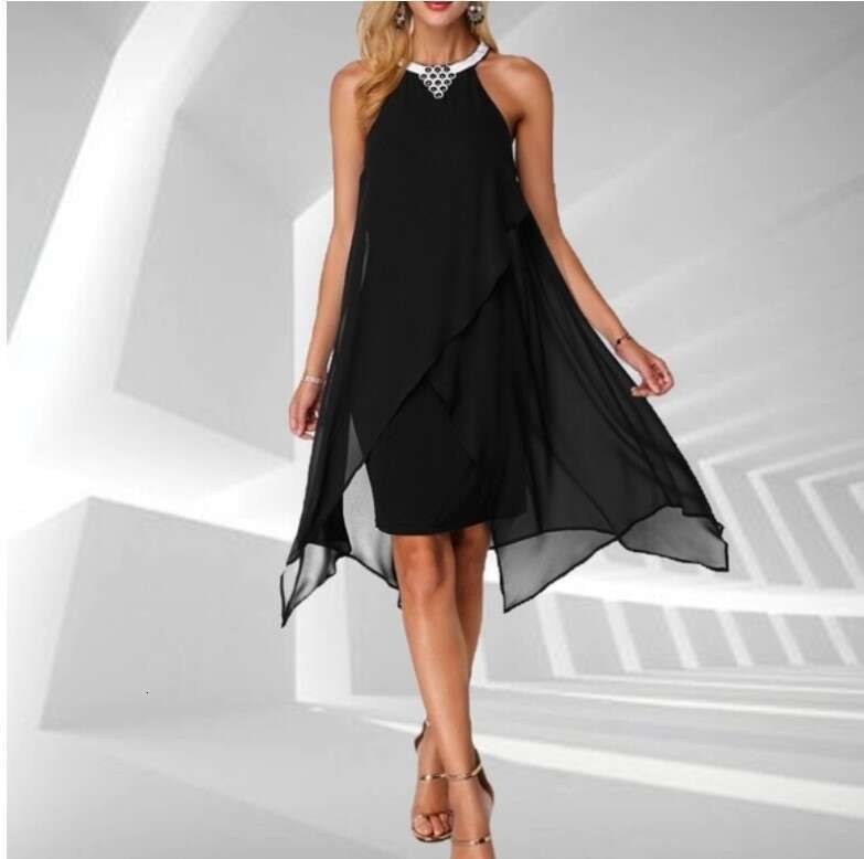 European and American women's solid color mesh sleeveless irregular loose dress 2025 new casual versatile fashion clothing