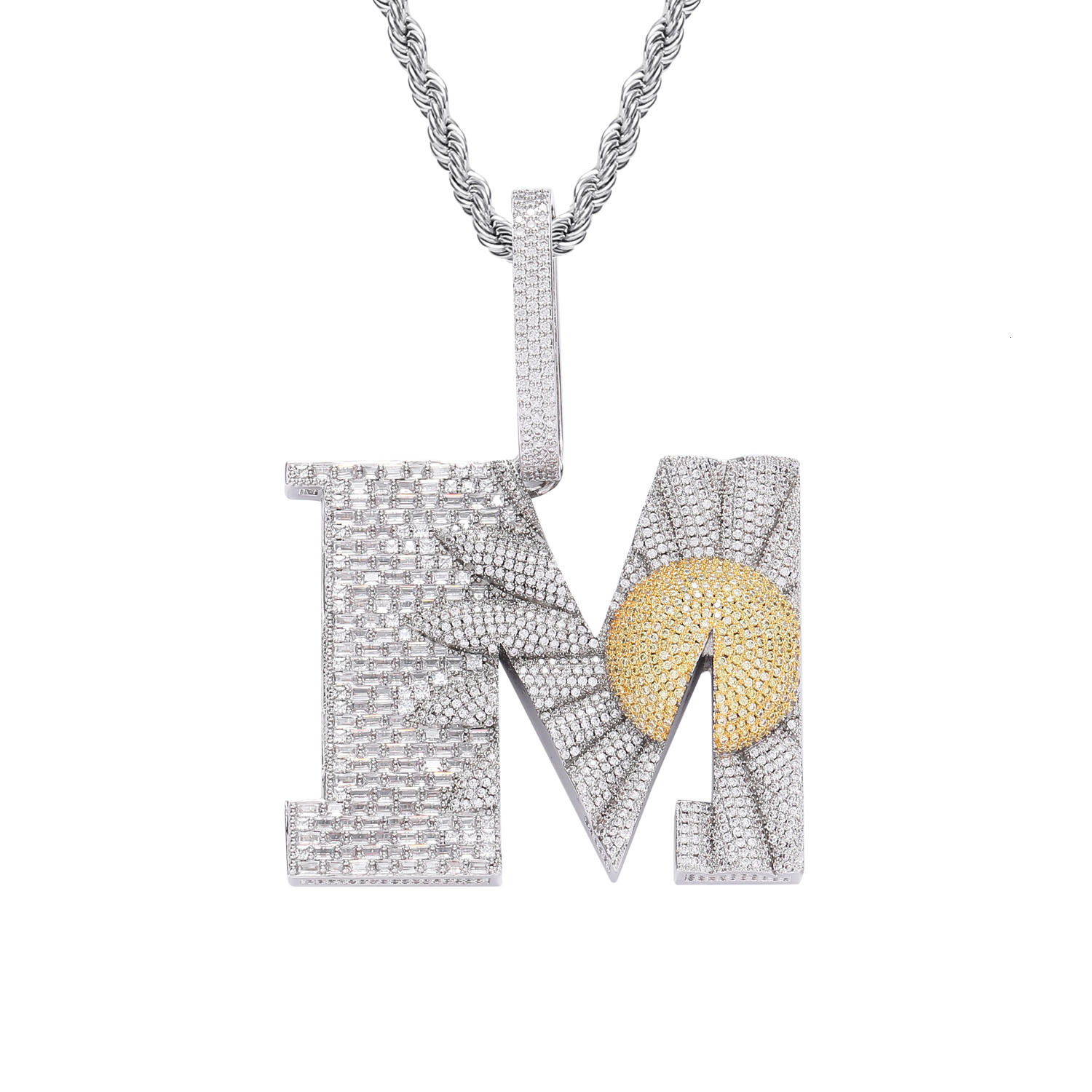 KnowKnow Same Style M Small Daisy Hip-Hop Necklace Mens Pendant T Square Full Moissanite Inlaid Personality Mens Necklace