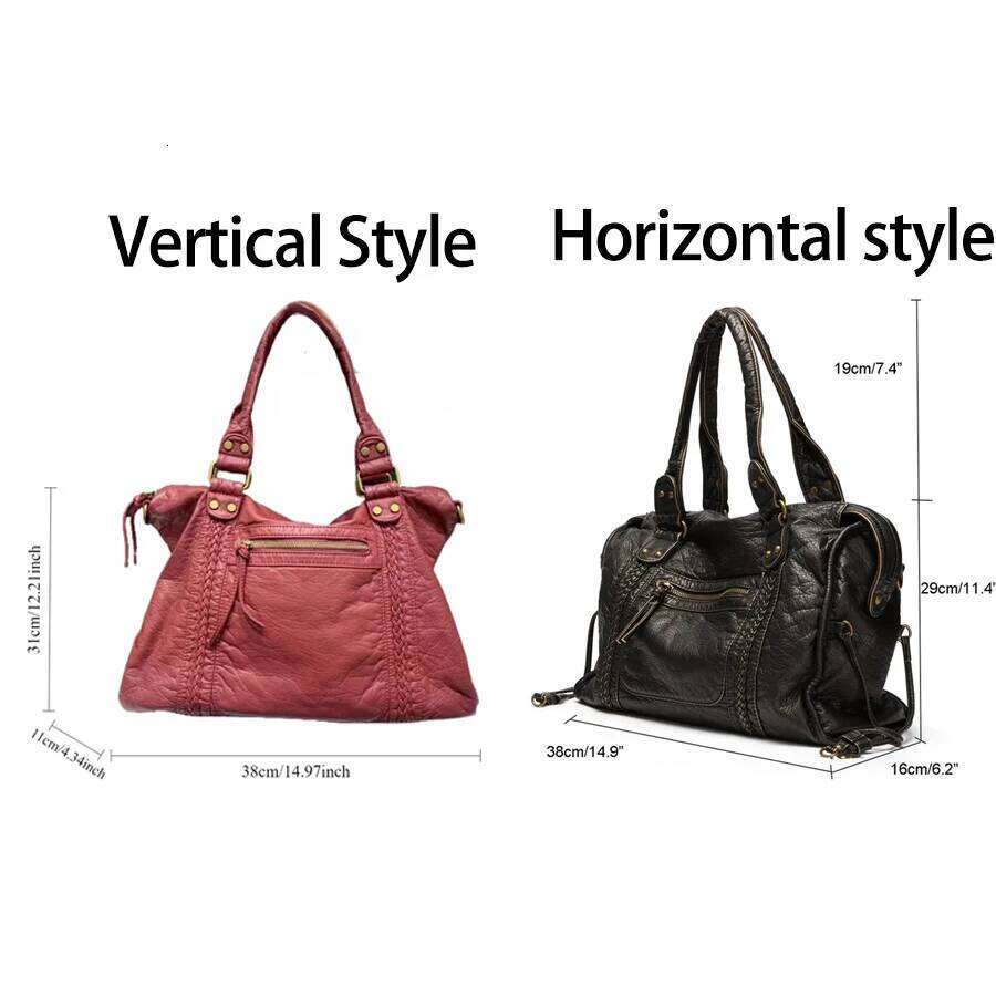 Vintage Large Capacity Women Handbag Soft Pu Tote Retro Washed Leather Shoulder Crossbody Bags Quality Punk Bag 2024