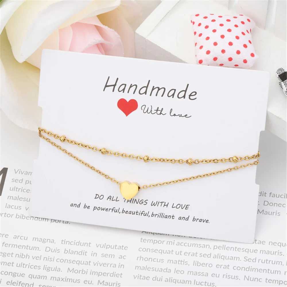 Double Layers Heart Charm Anklet For Women Gold Silver Color Stainless Steel Ankle Bracelet On the Leg Foot Beach Jewelry W250604
