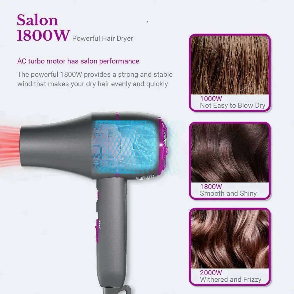 Professional Hair Dryer 1800W Powerful Negative Ions Strong Wind Blower Constant Temperature Collecting Air Comb Nozzle Gear
